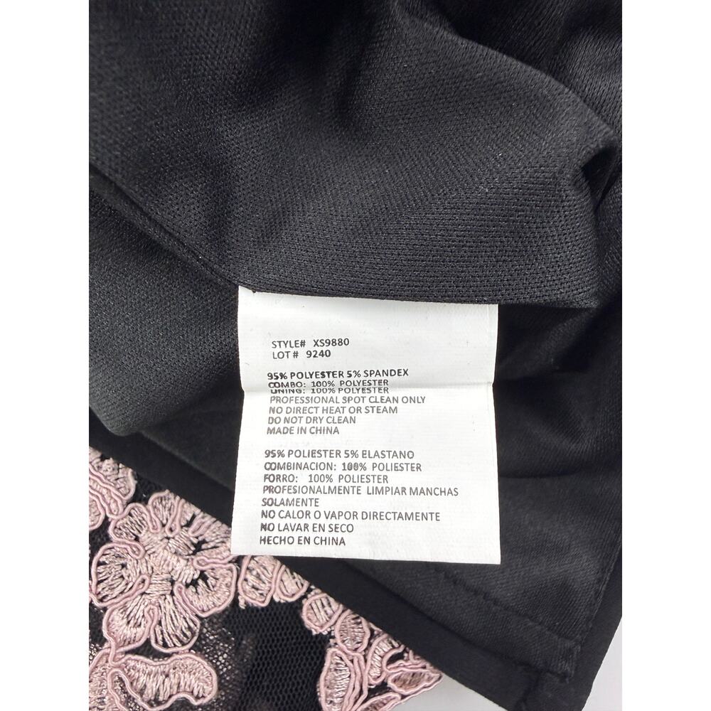 XSCAPE Black Midi Sheath Dress with Pink Lace Applique Size 6 - Picture 4 of 6